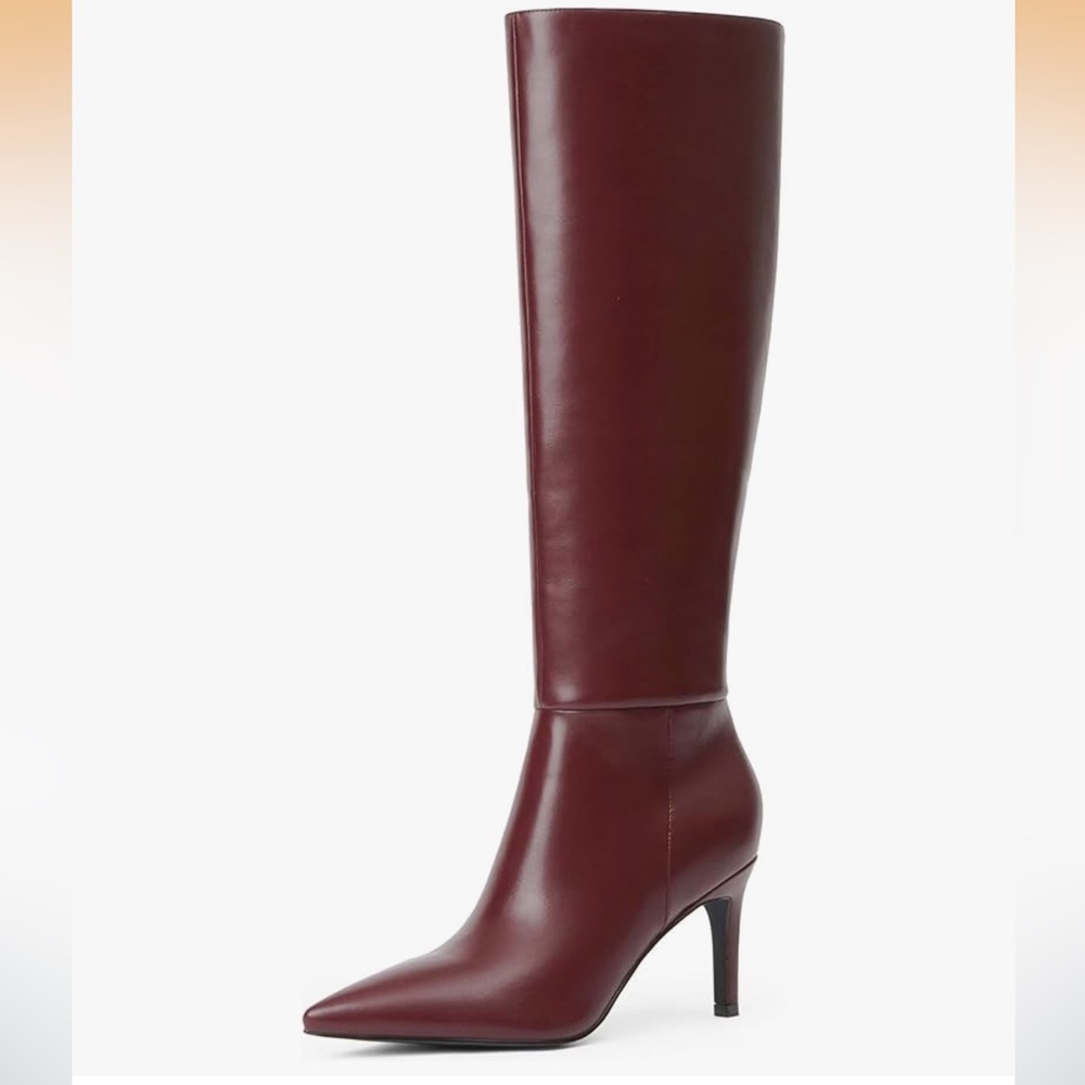 Burgundy maroon dark red wine knee high faux leather womens boots - Picture 13 of 14